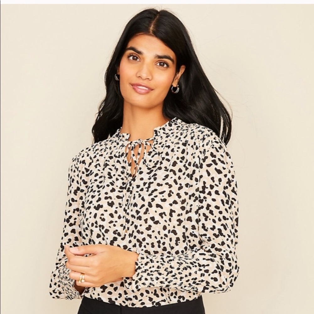 Like New: Ann Taylor split neck smocked blouse